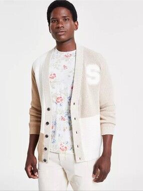 Sun + StoneMen's Regular-Fit Colorblocked Patchwork Cardigan